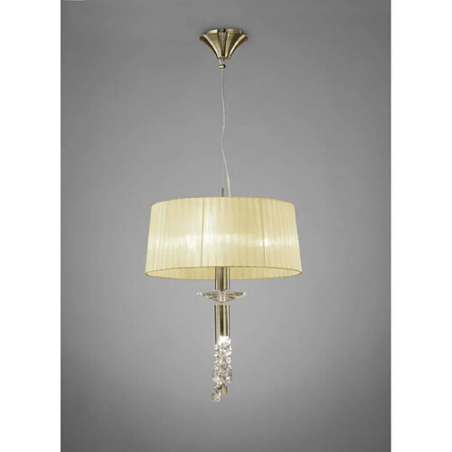 Luminaire Center Suspension Tiffany 3+1 Ampoule E27+G9, laiton antique avec Abat jour crème & cristal transaparent