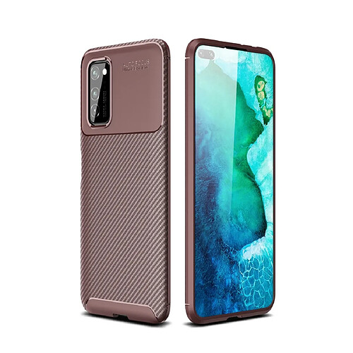 Wewoo Coque Pour Huawei Honor V30 / V30 Pro Beetle Series Housse en TPU antichoc fibre de carbone marron