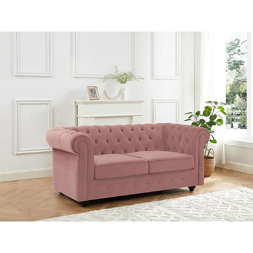 Vente-Unique Canapé 2 places en velours rose pastel CHESTERFIELD