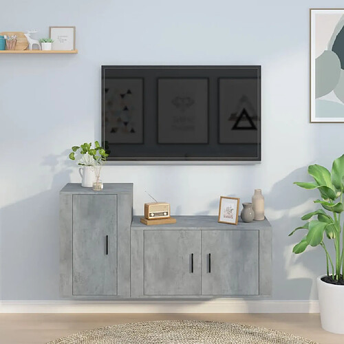 vidaXL Ensemble de meubles TV 2 pcs gris béton bois d'ingénierie