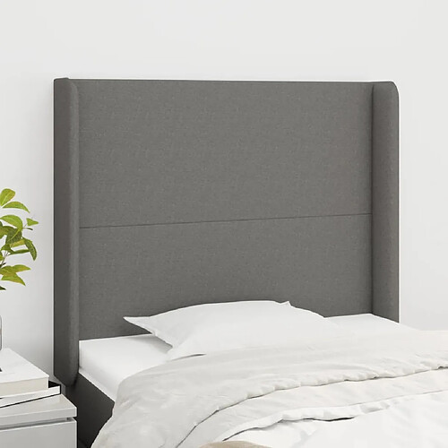 Maison Chic Tête de lit scandinave avec oreilles,meuble de chambre Gris foncé 93x16x118/128 cm Tissu -MN64188