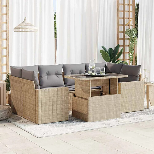 vidaXL Salon de jardin avec coussins 7 pcs beige résine tressée