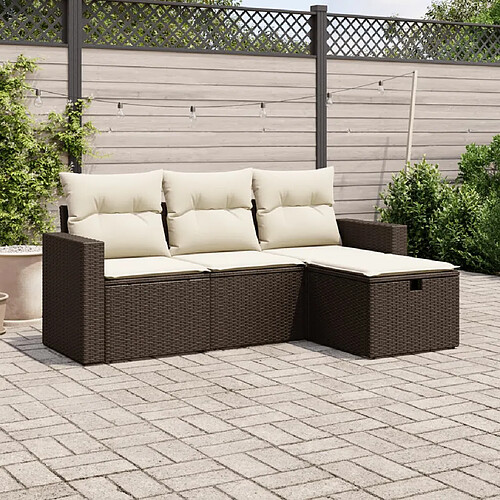 vidaXL Salon de jardin 4 pcs avec coussins marron résine tressée