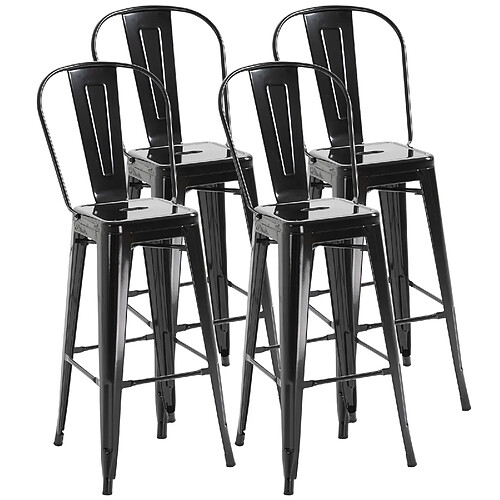 Homcom Lot de 4 tabourets de bar industriel avec dossier hauteur assise 76,5 cm métal noir