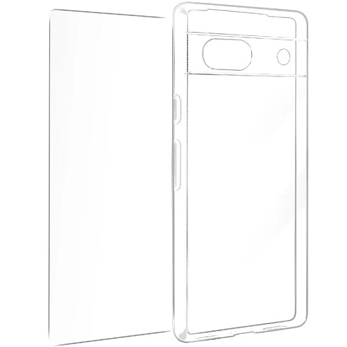 Avizar Coque pour Google Pixel 7a Silicone Gel et Verre Trempé 9H Transparent