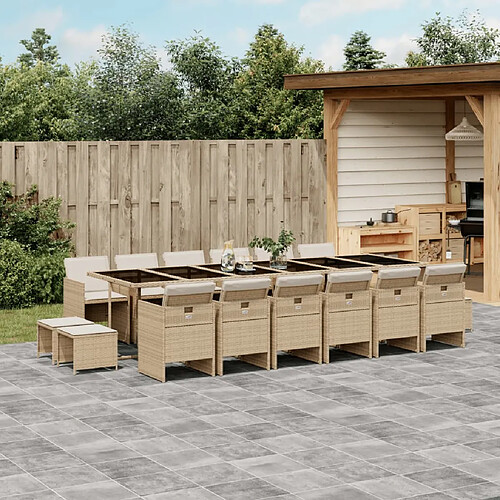 vidaXL Ensemble à manger de jardin et coussins 17 pcs beige