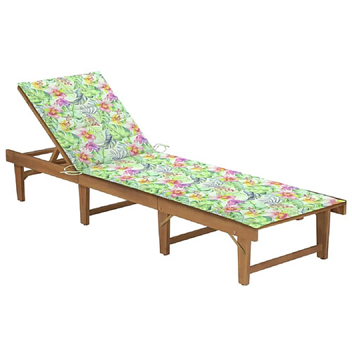 vidaXL Chaise longue pliable avec coussin Bois d'acacia solide