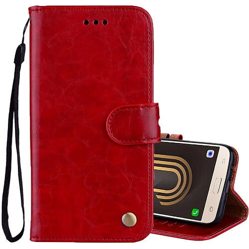 Wewoo Housse Étui rouge pour Sumsung Galaxy J5 2017 / J530 version européenne Business style huile cire texture horizontale en cuir flip avec porte-cartes et fentes cartes porte-monnaie