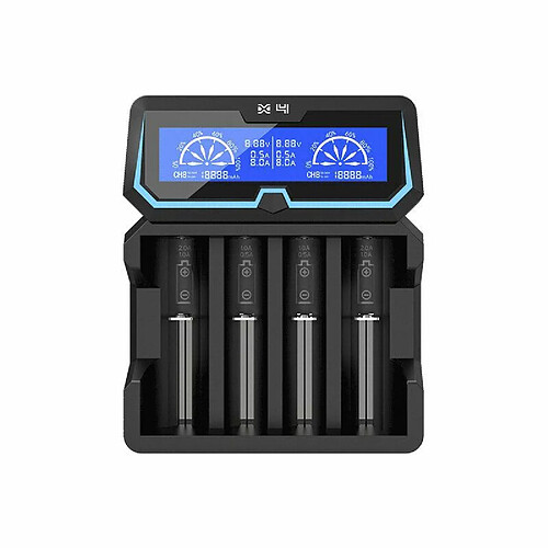 XTAR X4 Chargeur de Batterie 2 A Rapide AC 2 A Chargeur de Batterie 2 Ports avec écran LCD avec Fonction Power Bank pour 3,6 V/3,7 V 14500 16340 18650 20700 21700 26650 1.2V AAAA A SC C