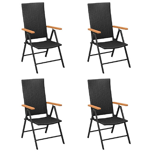 vidaXL Chaises de jardin lot de 4 Résine tressée Noir