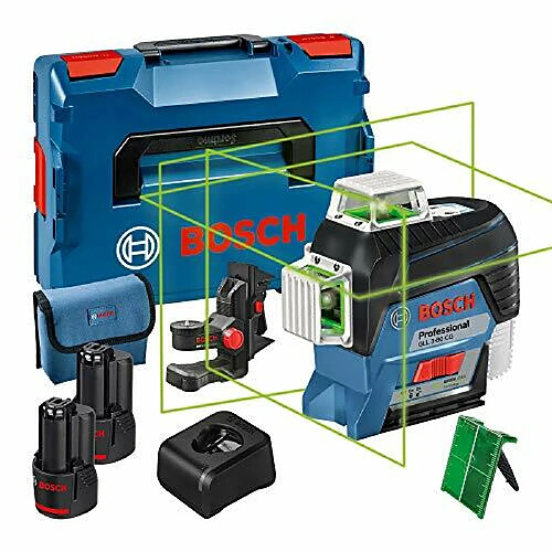 Bosch 12V System laser lignes GLL 3-80 CG (2 batteries 12 V, chargeur, laser vert, avec application mobile dédiée, support, portée : jusqu'à 30 m, dans une L-BOXX) – Edition Amazon