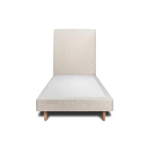 Sommeil de plomb Lit 90x190cm avec tête de lit tapissier bouclette et sommier tapissier beige - Hauteur totale : 29cm