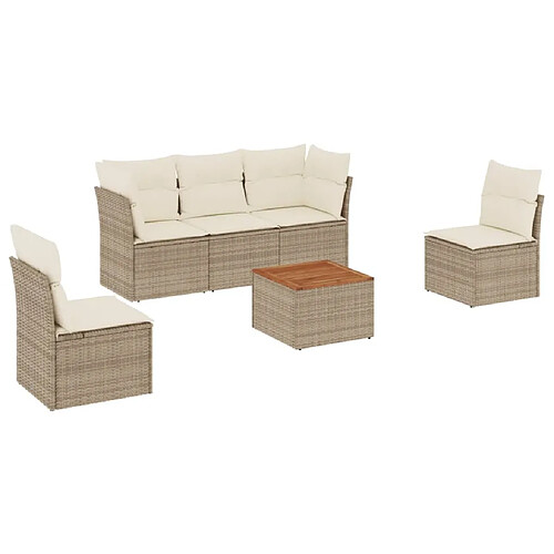 Maison Chic Salon de jardin avec coussins 6 pcs | Ensemble de Table et chaises | Mobilier d'Extérieur beige résine tressée -GKD20067