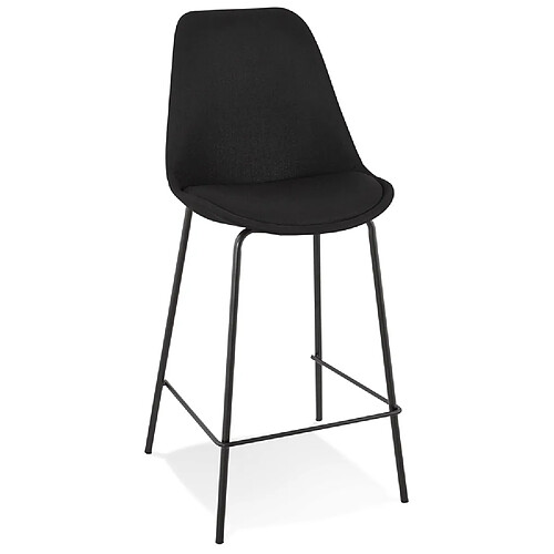 Alterego Tabouret snack mi-hauteur 'ALOE MINI' en tissu noir avec pied en métal