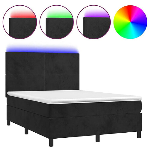 Maison Chic Lit adulte - Lit + matelas + LED,Sommier à lattes de lit et matelas LED Noir 140x190 cm Velours -GKD79790