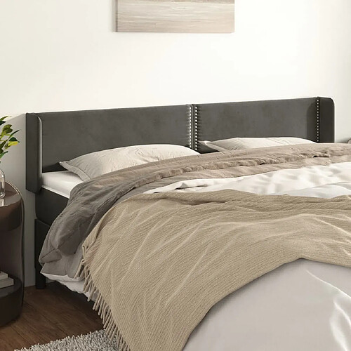 Maison Chic Tête de lit scandinave avec oreilles,meuble de chambre Gris foncé 203x16x78/88 cm Velours -MN78092