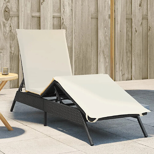 vidaXL Chaise longue avec coussin noir résine tressée