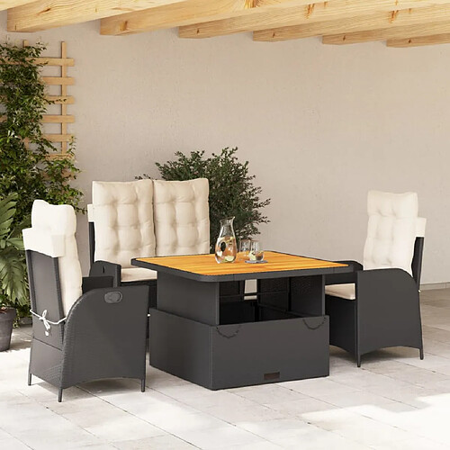 vidaXL Ensemble à manger de jardin 4 pcs avec coussins noir