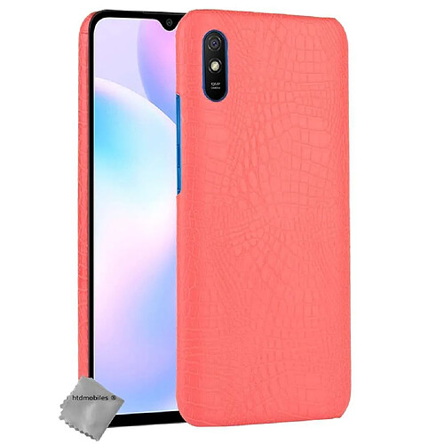 Htdmobiles Coque rigide simili cuir crocodile pour Xiaomi Redmi 9A + verre trempe - ROUGE