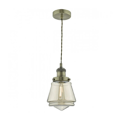 Luminaire Center Suspension Curtis laiton antique et verre champagne 1 ampoule