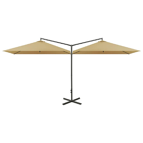 Helloshop26 Parasol double avec mât en acier taupe 600 x 300 cm 02_0008434