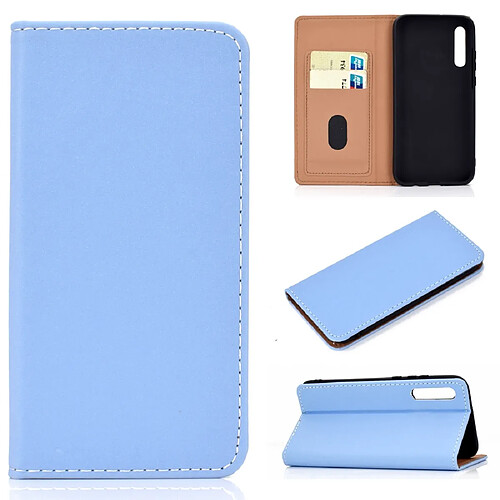 Wewoo Housse Coque Etui en cuir avec rabat horizontal pour Samsung Galaxy A50couleur unieavec fente carte et support bleu