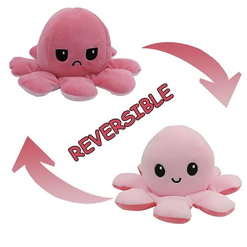 RedMiter Peluche poulpe réversible double face 20 cm -rose clair + rose