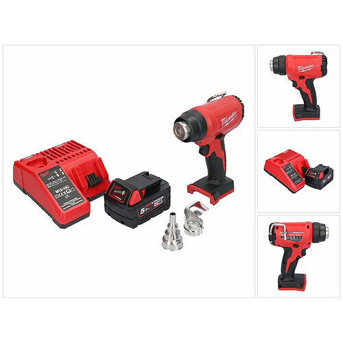 Milwaukee M18 BHG-501C Pistolet à air chaud sans fil 18 V 470 °C + 1x Batterie 5,0 Ah + Chargeur