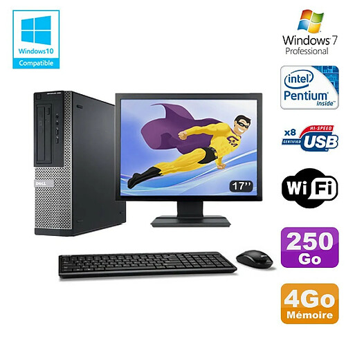 Lot PC DELL Optiplex 390 DT G630 2.7Ghz 4Go 250Go Graveur WIFI W7 Pro + Ecran 17 · Occasion