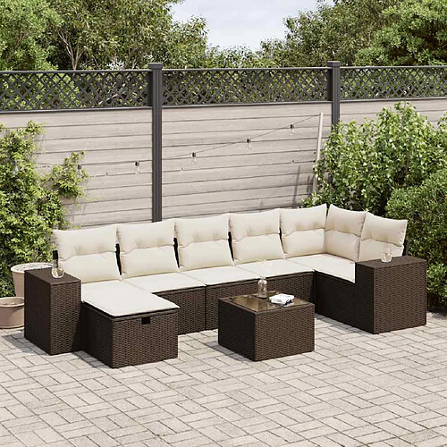 vidaXL Salon de jardin 8 pcs avec coussins marron résine tressée