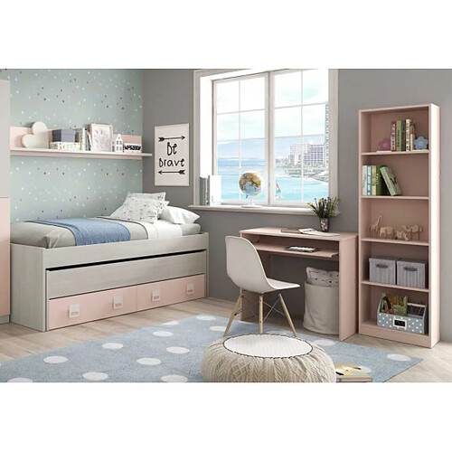 Dansmamaison Chambre junior 90x190 en bois blanchi/Rose - LOMLOM N°2