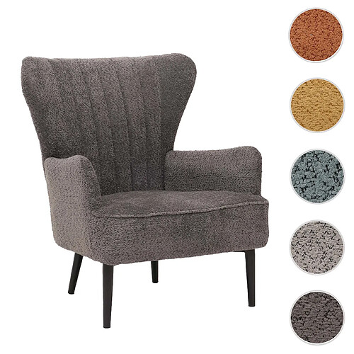 Mendler Lounge-Sessel HWC-K37, Cocktail-/Ohrensessel Polsterstuhl Retro Vintage Stoff Chenille (500g/m²) Öko-Tex ~ gris foncé