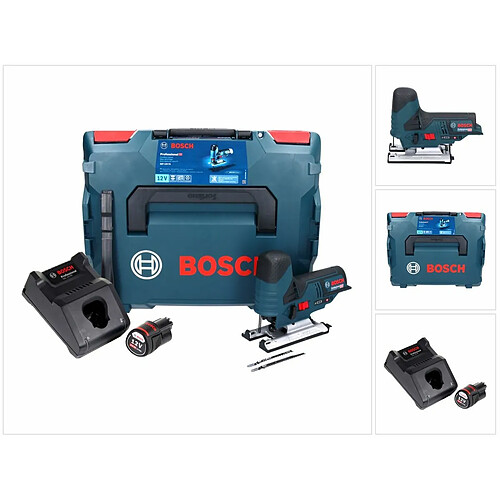 Bosch GST 12V-70 Professional Scie sauteuse sans fil avec boîtier L-Boxx + 1x Batterie GBA 12 V 3 Ah + Chargeur rapide GAL 1230 CV