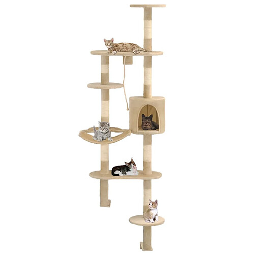 Arbre à chat avec griffoirs,niche pour chat en sisal Montage mural 194 cm Beige -MN35533