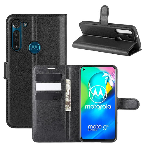 Etui en PU peau de litchi noir pour votre Motorola Moto G8 Power