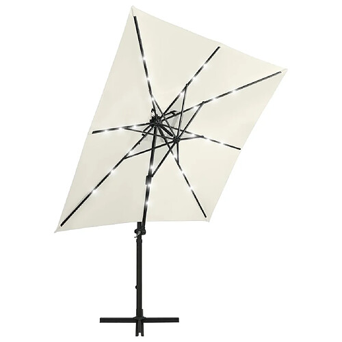 Helloshop26 Parasol meuble de jardin déporté avec mât et lumières led 250 cm sable 02_0008530