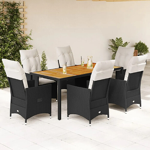 vidaXL Ensemble à manger de jardin coussins 7pcs Noir Résine tressée