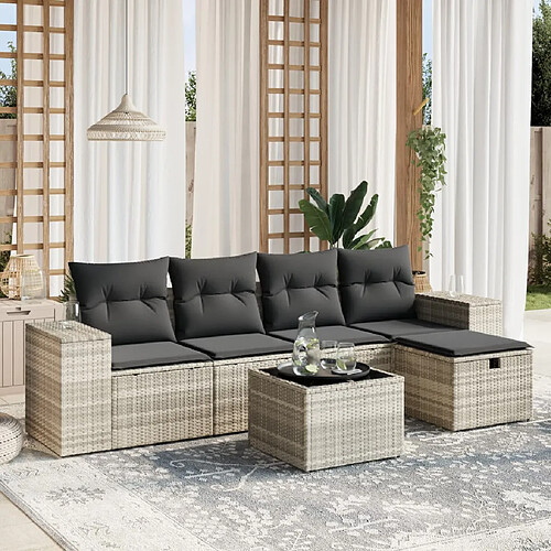 vidaXL Salon de jardin 6 pcs avec coussins gris clair résine tressée