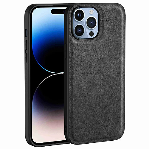 Coque en TPU + PU style rétro pour votre iPhone 14 Pro Max - noir