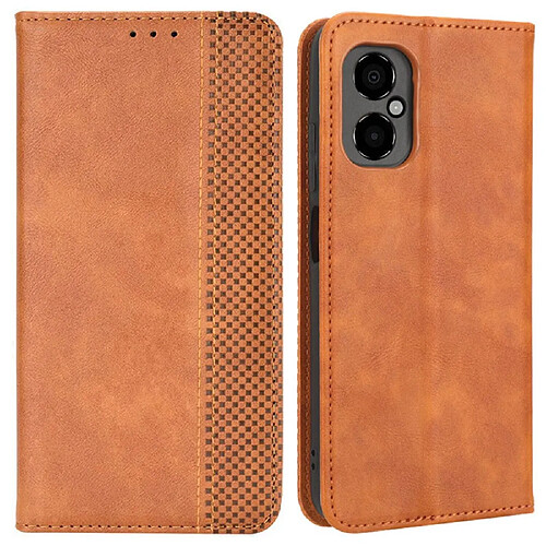 Etui en PU texture rétro, absorption magnétique avec support pour votre Xiaomi Poco M4 5G - marron