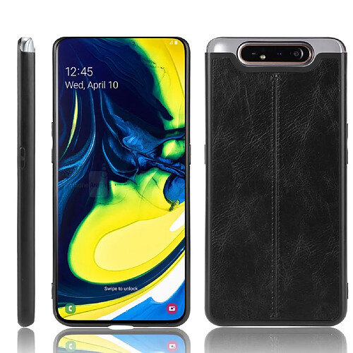 Wewoo Coque Pour Galaxy A80 / A90 antichoc couture peau de vache motif PC + PU + TPU noir