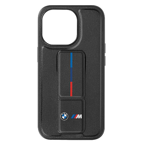 BMW Coque pour iPhone 15 Pro Max Simili Cuir Béquille Support Noir