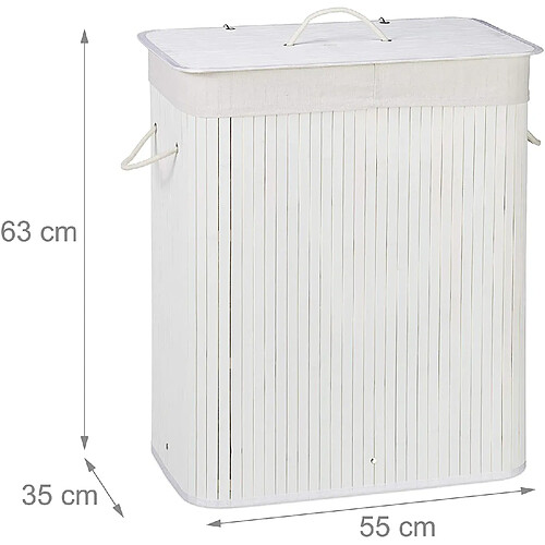 Helloshop26 Panier corbeille à linge 2 compartiments avec sac 95 litres bambou blanc 13_0001904_2