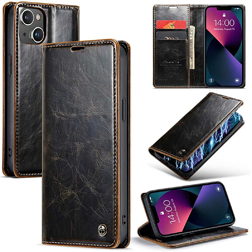 Etui en PU CASEME antichoc, rétro texture cireuse, fermeture magnétique avec support pour votre iPhone 13 6.1 pouces - marron