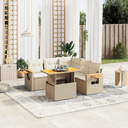 vidaXL Salon de jardin avec coussins 6 pcs beige résine tressée