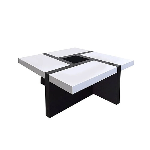 Mobili Rebecca Table Basse Carre Bois Noir Blanc Design Contemporain Salon Sejour