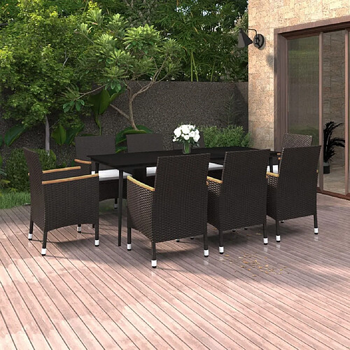 vidaXL Ensemble à dîner de jardin coussins 9 pcs Résine tressée Verre