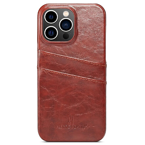 Coque en TPU + PU FIERRE SHANN anti-chute avec porte-cartes pour votre iPhone 14 Pro Max - marron