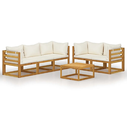 Maison Chic Salon de jardin 6 pcs - Table et chaises d'extérieur - Mobilier/Meubles de jardin Moderne avec coussin Crème Bois d'acacia solide -MN77787