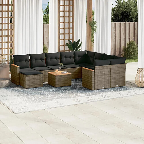 vidaXL Salon de jardin 11 pcs avec coussins gris résine tressée